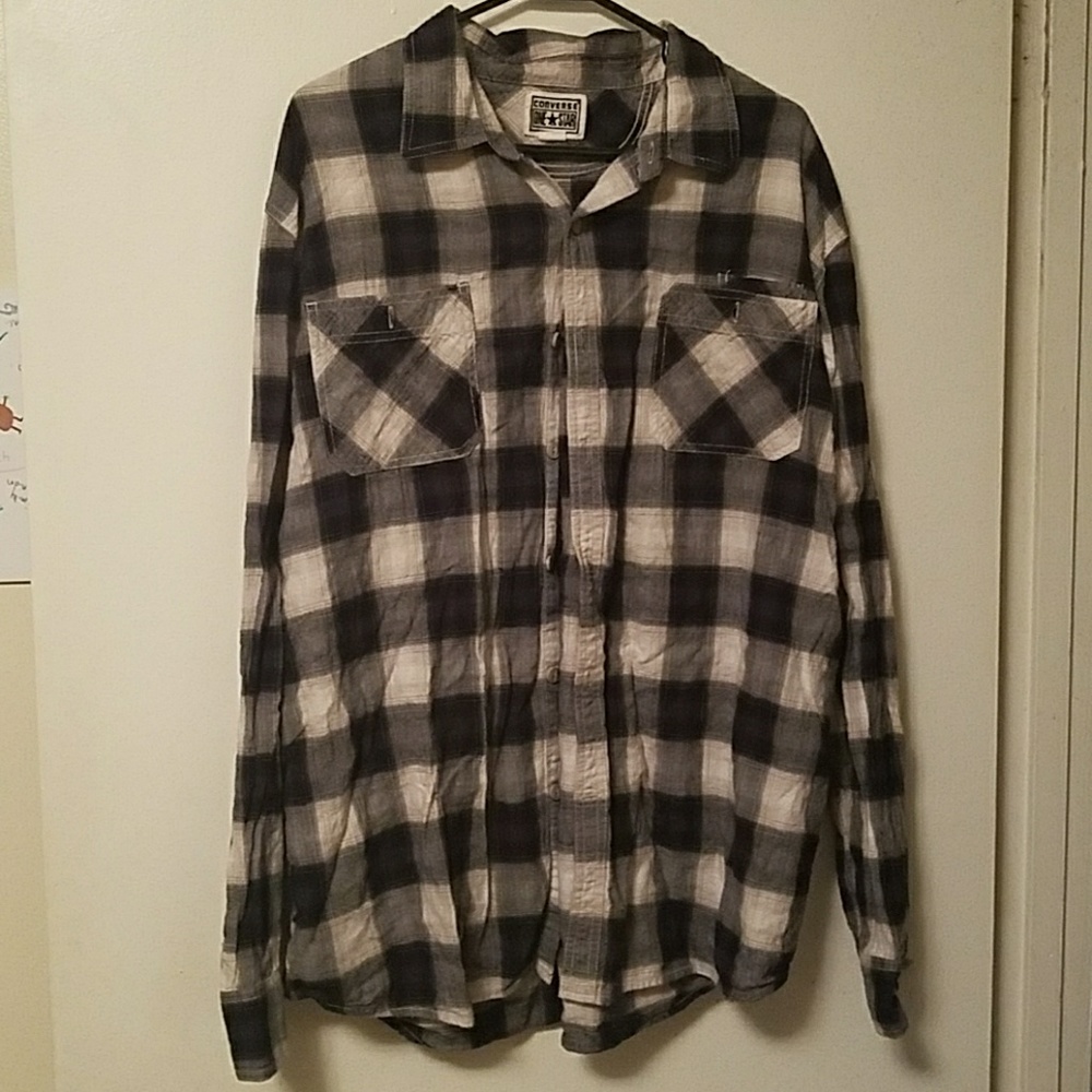 Mens Converse long sleeve plaid button up